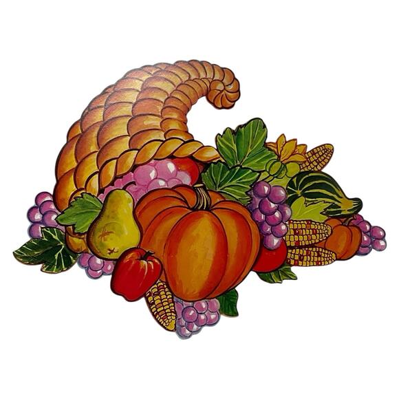 Vintage Amscan Cornucopias Three Die Cut Harvest Holiday Happy Thanksgiving - Picture 3 of 9